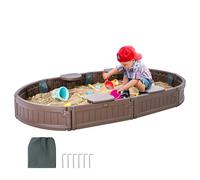 Bac à Sable avec Couvercle-VEVOR-1830 x 1055 x 230 mm-pour Jardin Extérieur, Plage, Parc, Cadeau pour Enfants de 3 à 12 ans-Marron