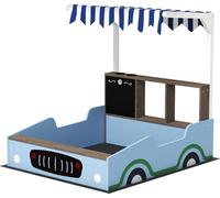 Bac à sable avec toit, 90 x 108 cm bac à sable en bois bac à sable avec banc, tableau à dessin, bacs à plantes, design magasin d'alimentation pour 2 enfants 3-7 ans bleu Aosom