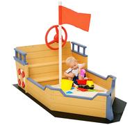 Bac À Sable Bateau De Pirate - Banc, Coffre Rangement, Gouvernail, Drapeau, Bâche - Bois Sapin Pré-Huilé