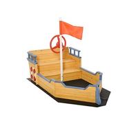 Outsunny Bac à Sable Forme de Bateau Pirate boîte à Sable pour Enfant Bateaux extérieurs - gouvernail Drapeau Rouge 2 marches et Espace de Rangement - Bois de Sapin et Tissu Non tissé Jaune