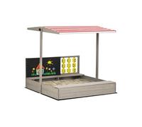 Outsunny Bac à Sable carré en Bois pour Enfants 114 x 113 x 110 cm avec bancs Toit réglable Tableau et Jeux Gris