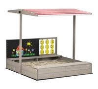 Outsunny Bac à Sable carré en Bois pour Enfants 114 x 113 x 110 cm avec bancs Toit réglable Tableau et Jeux Gris