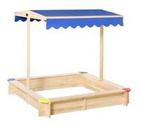 Outsunny Bac à Sable Bois carré avec Couvercle dim. 1,2L x 1,2l x 1,2H m - Hauteur et Inclinaison Toit réglables - Bois Naturel de pin