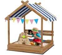 Bac À Sable Bois Forme De Maison Auvent 2 Bacs Évier Tableau Noir Fanions