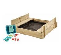 Bac à sable bois FSC® avec bancs intégrés et kit de jeux EXPLORATEUR