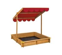 BAC A SABLE - TECTAKE - Bac à Sable EMILIA en Bois avec 1 toit réglable et 1 Bâche 120 cm x 120 cm x 120 cm - Rouge