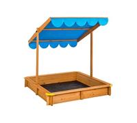 BAC A SABLE - TECTAKE - Bac à Sable EMILIA en Bois avec 1 toit réglable et 1 Bâche 120 cm x 120 cm x 120 cm - Bleu