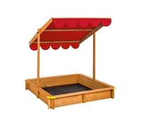 BAC A SABLE - TECTAKE - Bac à Sable EMILIA en Bois avec 1 toit réglable et 1 Bâche 120 cm x 120 cm x 120 cm - Rouge