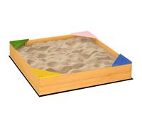 Bac À Sable Carré En Bois Pour Enfants 4 Assises En Coin Et Film Protection 109 X 109 X 19,8 Cm Bois Naturel