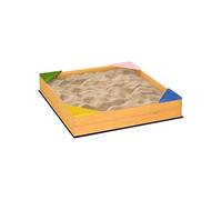 Outsunny Bac à sable carré en bois pour enfants 4 assises en coin et film protection 109 x 109 x 19,8 cm bois naturel | Aosom France
