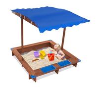 Bac à sable en bois - 126 x 121 x 118 cm - Avec toit pare-soleil rotatif - Aire de jeux pour enfants - Pour l'extérieur - Bleu