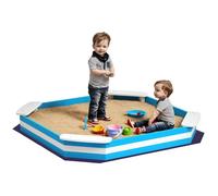 Bac à sable en bois - AIYAPLAY - pour enfants 3-6 ans - 4 sièges - 133 x 133 x 16 cm - bleu