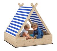 Bac à sable en bois - AIYAPLAY - pour enfants 3-6 ans - auvent amovible, résistant aux intempéries, 120 x 120 x 126,5 cm - naturel