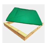 Bac à sable en bois avec 2 planches, 140 x 140 cm ou 180 x 180 cm, avec couvercle vert, hauteur 20 cm (140 x 140 cm)