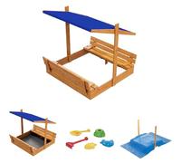 Bac à sable en bois avec banc, toit imprégné, 150 cm, bleu foncé