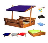 Bac à sable en bois avec banc, toit imprégné, bac à sable (bleu foncé)