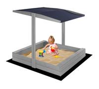 Bac à sable en bois avec toit - Springos® - 120 x 120 cm - Imprégnation à base d'eau - Gris - Bancs intégrés