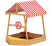 Bac À Sable En Bois Design Bateau Enfant - Sièges, Store Double Pente, Gouvernail - Bois Pré-Huilé