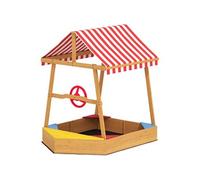 Bac à sable en bois design bateau enfant - sièges, store double pente, gouvernail - bois pré-huilé