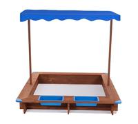 Bac à sable en bois pour enfant - 126 x 121 x 118 cm - Avec couvercle pour le jardin - Bleu, marron