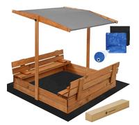 Bac à sable en bois - SPRINGOS - 2026 - Bancs pliables couvercle - Toit réglable gris - Bâche 200x200