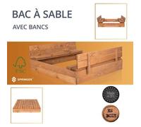 Bac À Sable En Bois Springos Avec Bancs Et Couvercle À Charnière - 120x120cm