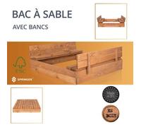 Bac à sable en bois SPRINGOS avec bancs et couvercle à charnière - 120x120cm