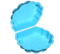 Bac à sable en forme de coquillage - 2 pièces - En plastique - Avec couvercle - Turquoise avec étoiles de mer