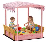 Bac à sable enfant - AIYAPLAY - couvercle et siège pliable - toile imprimée flamants - bois - rose