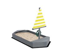 Bac à sable enfant design bateau - dim. 190L x 90l x 138H cm - voile, gouvernail - bois gris