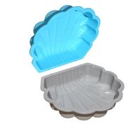 Bac à sable et à eau, en forme de coquillage, pataugeoire, 2 pièces, en plastique, avec couvercle, gris/turquoise avec étoiles de mer