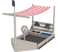 Bac à sable Grand bac à sable avec couvercle en design bateau Bac à boue en bois Bateau à voile Maison de jeu avec kit de jeu de cuisine Rangement pour enfants 3-7 ans Gris 180 x 103 x 144,5 cm Aosom