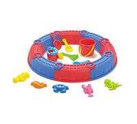 Bac à sable modulaire rond 8 segments rouge/bleu - Empilable et emboîtable - avec 11 accessoires - Jouet de sable pour jardin et plage - Diamètre 68 cm, hauteur 10 cm