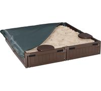 Bac à sable Outsunny Bac à sable 4 places avec bâche de fond, bâche de couverture pour enfants de 3 à 12 ans, HDPE, 123 x 123 x 21 cm, brun