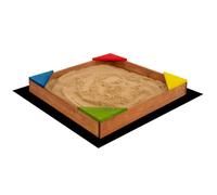 Bac à sable - Springos - 90 x 90 cm - Bois massif - Géotextile inclus - Assises intégrées