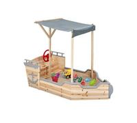 IDMarket - Bac à sable World - Bateau de pirate en bois avec banc coffre et toit gris