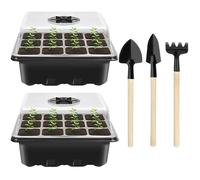 Bac à Semis - Non spécifié - Ensemble 2 Plateaux - 3 Outils de Jardin - Mini Serre - Noir