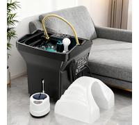 Bac À Shampoing Portable pour Spa Capillaire avec Réservoir d'eau De 60 L, Équipement De Spa Capillaire Japonais, Bac À Shampoing À Circulation d'eau Thermostatique avec Fumigation Noir