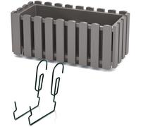 Bac de balcon avec crochets pot de fleurs bac a plantes forme clôture gris 38 cm 6 L pot de balcon balustrade boite a fleur