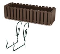 Bac de balcon avec crochets pot de fleurs bac a plantes forme clôture marron 58 cm 10 L pot de balcon balustrade boite a fleur