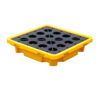 Bac de confinement des palettes - Anti-fuite - Bac de confinement en polyéthylène jaune et noir avec grille plate pour entrepôts, usines et ateliers - 66 x 66 x 15 cm