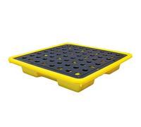 Bac de confinement empilable - Plateau modulaire anti-fuite avec grille plate pour réponse aux déversements d'hydrocarbures - Polyéthylène robuste, 33,5 x 33,5 x 5,8 cm - Solution sûre et efficace