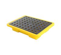 Bac de confinement industriel pour 2 tambours, seau de peinture antidérapant avec drain, plate-forme en polyéthylène anti-fuite, 49 x 35,5 x 9,4 cm, jaune, solution robuste de confinement des