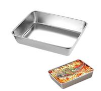 Bac de Cuisson Inox Plat Rectangulaire, 26 x 20 x 5cm Plat à Gratin Rectangulaire en Acier Inoxydable, Plats Four, Plat à Gratin Carré, pour Gâteaux, Pizzas, Barbecue, Poulet Rôti, Plateau et Grille