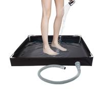 Bac de douche - 80 x 80 x 10 cm - Bassin portable pour l'hygiène du camping, plateau de bain avec tuyau de vidange pour adultes, voyage aventurier, escalade, randonnée, voyage, tente marine, salle de