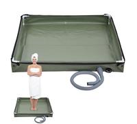 Bac De Douche Portable, 2 en 1 Base De Douche De Camping Pliable avec Tuyau D'évacuation, 80x80x10cm Durable Oxford Waterproof Tent Awning Bottom, Basin Outdoor Shower Enclosure Base for RV Camping