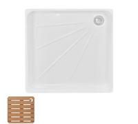 Bac de Douche, Receveur de Douche RV 60 X 60 Cm, Carré en Acrylique, avec Bonde Anti-retour et Tapis Antidérapant