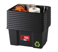 Bac de rangement plastique x10, 30L, L.46,5 x l.36,5 x h.23 cm, empilables, noir
