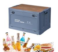Bac de rangement pliable | Boîte de rangement de camping avec couvercle en bois, boîte à outils de jardin empilable pliable et empilable avec couvercle en bois pour la pêche en plein air