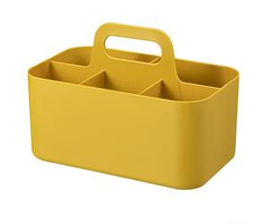 Bac de rangement portable empilable, boîte de rangement multifonction en plastique, avec séparateur amovible et poignée, panier peu encombrant pour cosmétiques, matériaux artistiques (jaune)